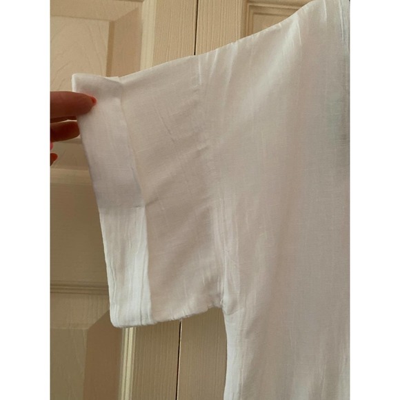 White Old Navy Short Sleeve Cocoon Dress Navy Embroidery Calla Lily Large Tall - Picture 7 of 15